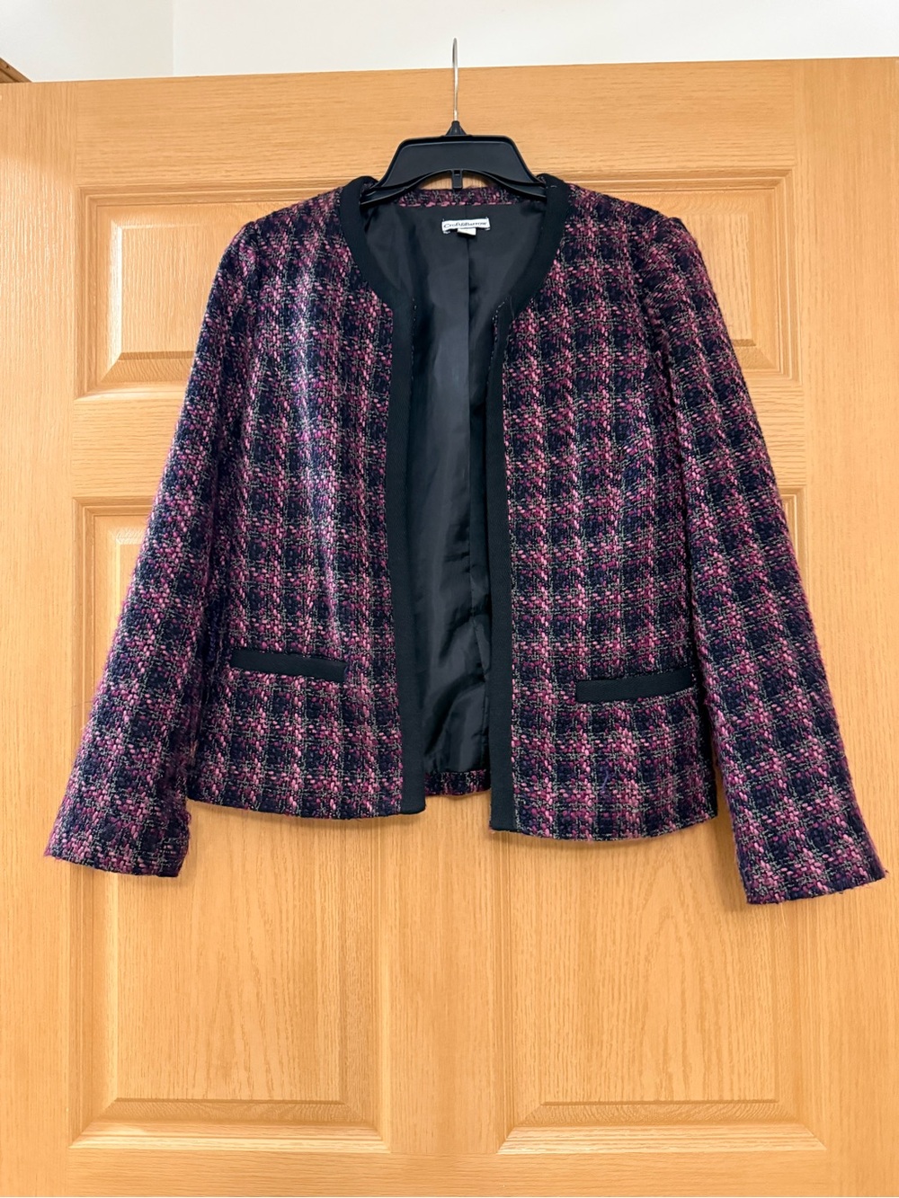 croft & barrow Pink and Black Tweed Open-Front Blazer